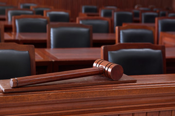 gavel in trial court room